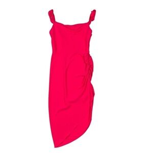 Amanda Uprichard Pink Cowl Neck Ruched Asymmetrical Hem Dress